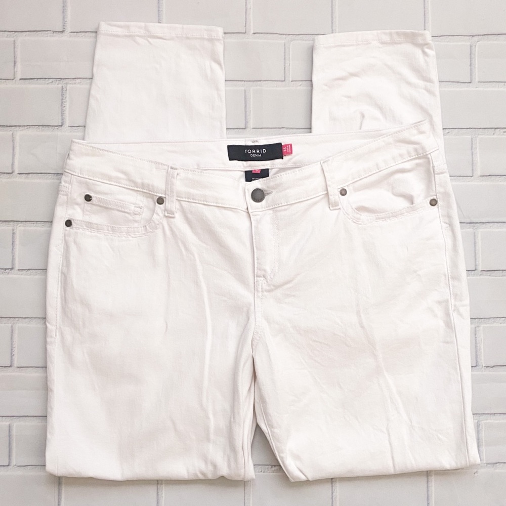 Torrid White Denim Rhinestone Embellished Skinny Jeans